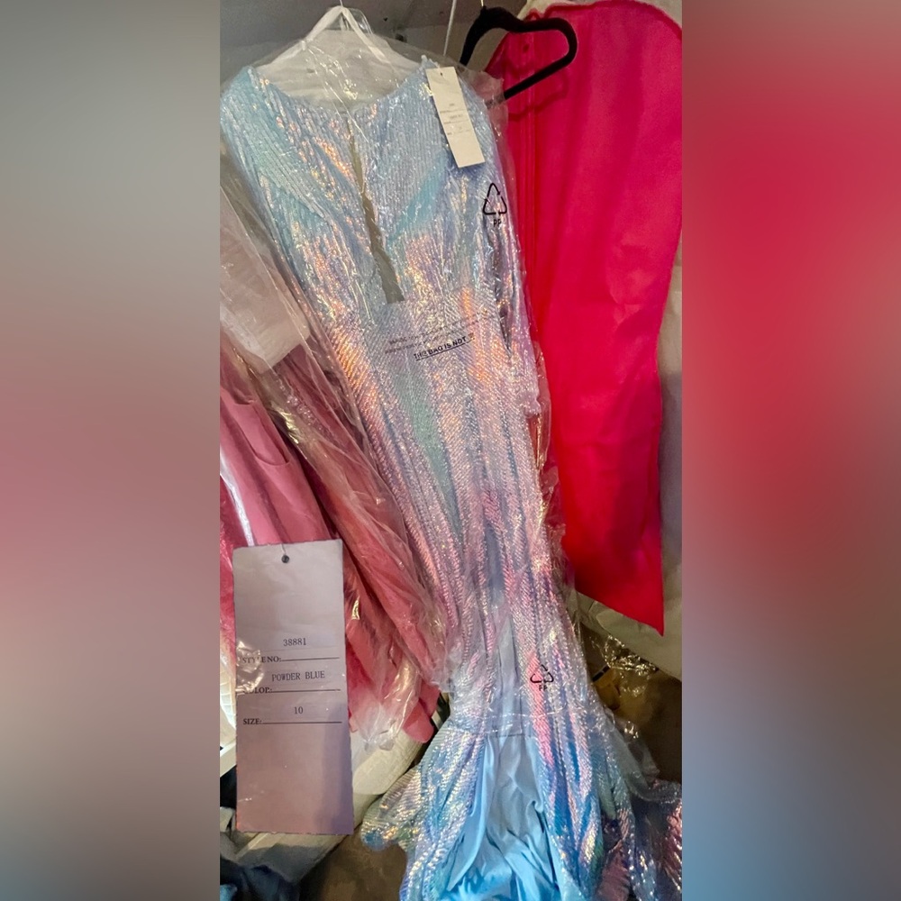 Blue sequence Ava Presley  long sleeve formal dress new with tags size 10